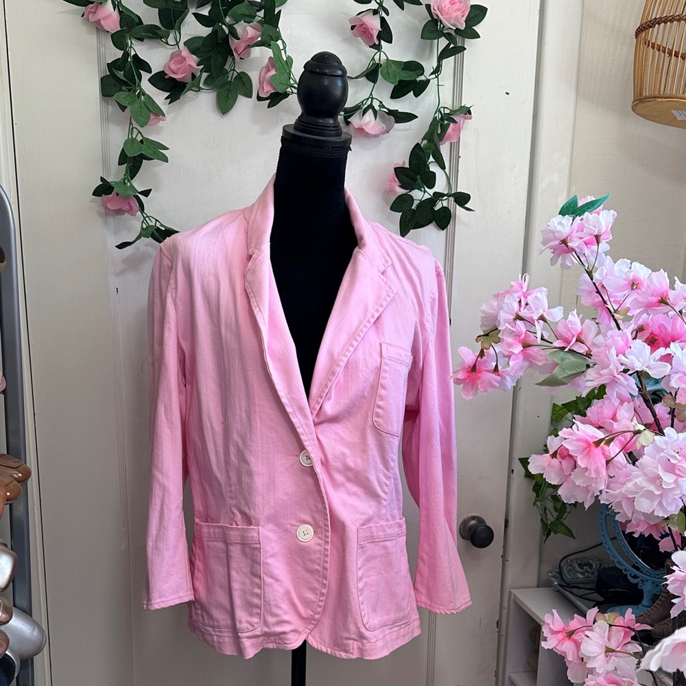 Pink CHAPS stretch cotton jacket w/ pockets. Cinch in waist with cute layer!